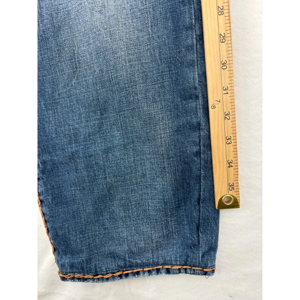 True‎ Religion Ricky Jeans Mens 36 Blue Distressed Relaxed Straight Big Stitch